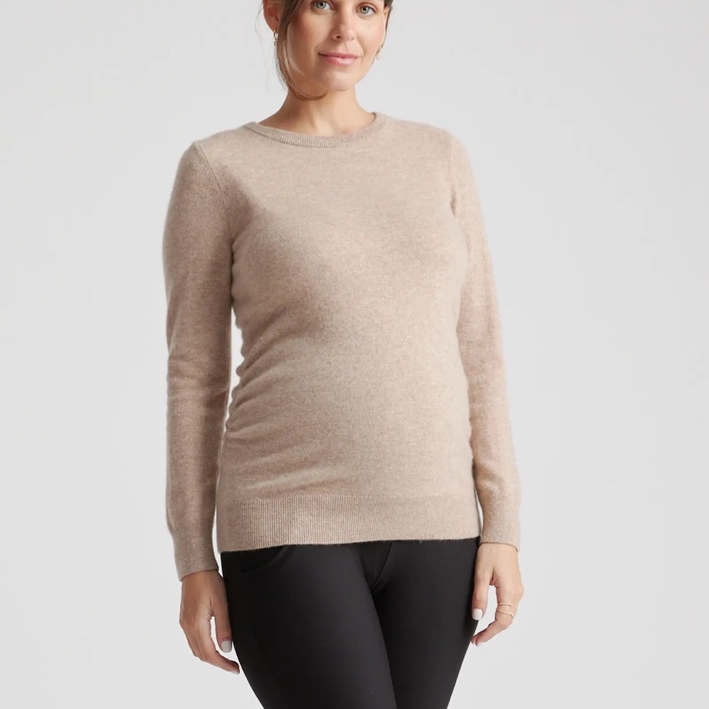 Quince Maternity Mongolian Cashmere Crew Neck Sweater in Oatmeal